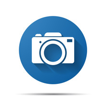 Blue Flat Photo Camera Icon - Vector Illustration