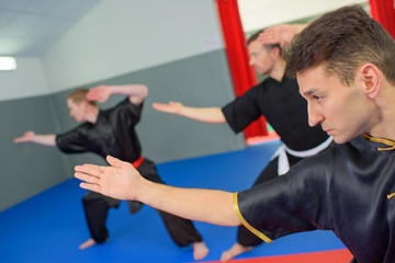 Martial arts class in action