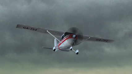 Wall Mural - most popular single propeller light aircraft fly in thunder