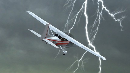 Wall Mural - popular single propeller light aircraft fly in thunder 