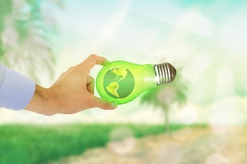 Poster - Composite image of businessman holding hand out in presentation