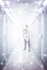 Poster - Composite image of black background with glowing network