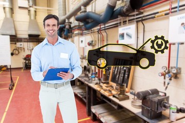 Poster - Composite image of confident businessman holding clipboard