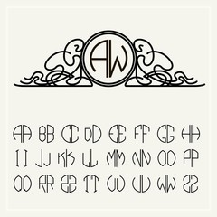 Set  template letters to create monograms of two letters 