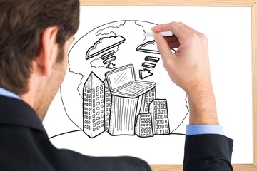 Aufkleber - Composite image of businessman writing with a white chalk
