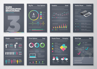 Aufkleber - Colorful flat infographic templates on dark background