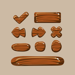 Poster - Set of Cartoon Wooden Buttons
