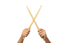 Male Hands Holding Drum Sticks.isolated Backgrund