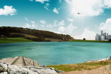 Poster - Composite image of graphic airplane