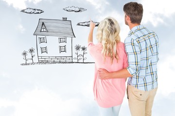 Poster - Composite image of attractive couple standing and looking
