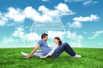 Poster - Composite image of couple sitting on the floor