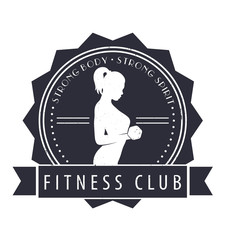 Wall Mural - Vintage Fitness Club Logo with posing athletic girl