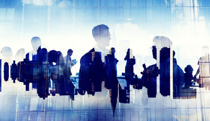 Wall Mural - Business People Silhouette Working Meeting Conference Urban Scen