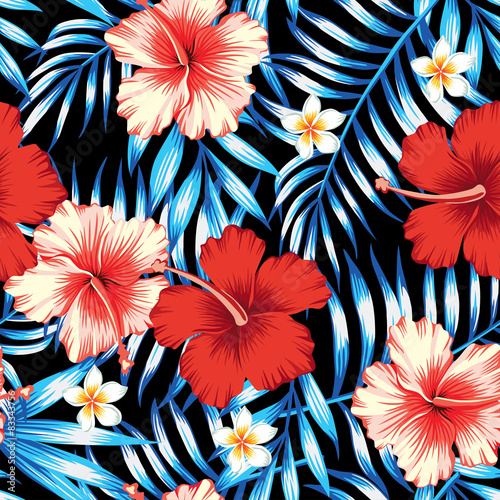 Materiał do szycia Hibiscus i palm pozostawia bezszwowe tło