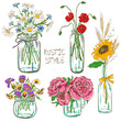 Set of mason jars with flowers