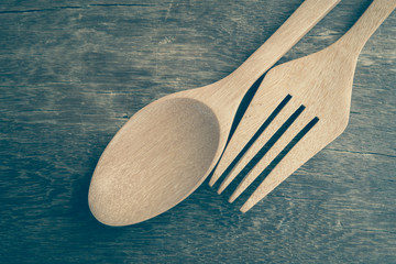 Wooden spoon  on wood table 