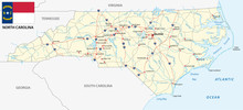 North Carolina Road Map With Flag