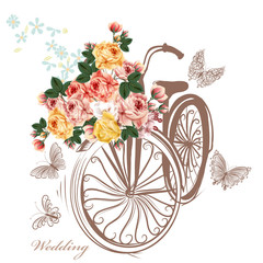 Wall Mural - Bicycle with basket fully of rose flowers