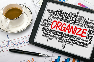 Wall Mural - organize with related business word cloud