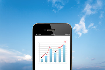 Poster - Close up smart phone against blue-sky background 