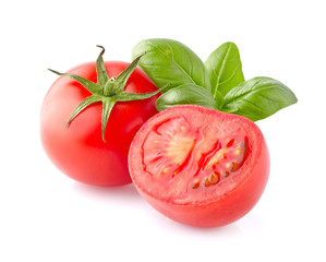 Wall Mural - Tomato with basil leaves