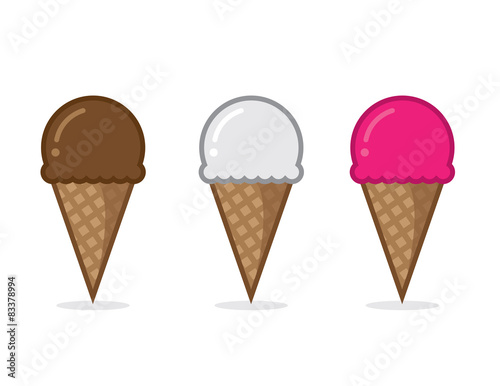 Fotografie, Obraz Ice cream cone flavors chocolate vanilla and strawberry