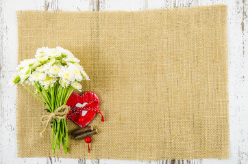 Poster - Flowers with heart on jute background