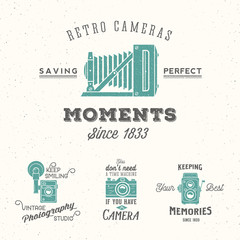 Retro Camera Photography Set. Vector Labels or Logos with