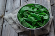 Garden sorrel in a bowl on wooden table. Style rustic. .