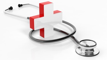 Wall Mural - Medical cross with stethoscope isolated on white