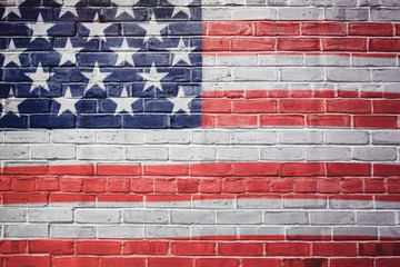 Wall Mural - USA flag painted on brick wall. 4th of july background