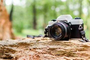 Film camera in natural outdoor, vintage look