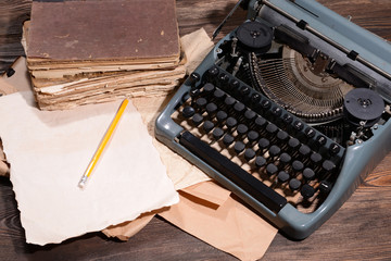 Wall Mural - Old retro typewriter on table close-up