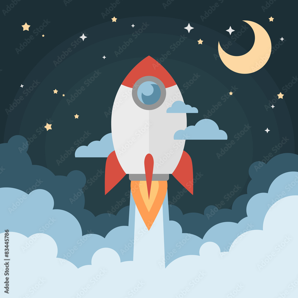 Cartoon modern flat rocket launch flying in space Stock Vector | Adobe ...