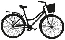 Black Vector Silhouette Of Bicycle With Basket