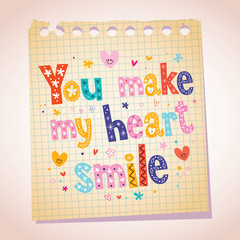 Wall Mural - You make my heart smile note paper illustration