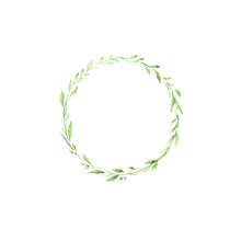 Hand Drawn Watercolor Green Wreath Isolated