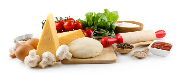 Sticker - ingredients for cooking pizza isolated on white