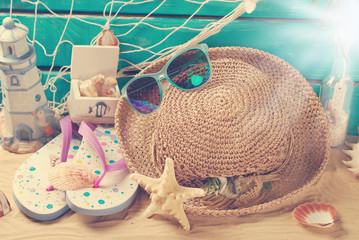 seaside summer holidays still life in retro style