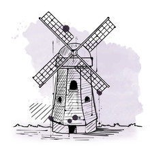 Traditional Rustic Dutch Windmill With Blades