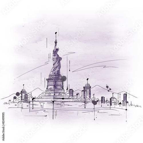 Obraz w ramie Hand drawn sketch of the Statue of Liberty