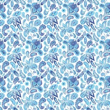 Blue Ethnic Paisley Ornament Pattern 