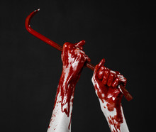 Bloody Hands With A Crowbar, Hand Hook, Black Background