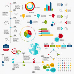 Poster - Business data market elements dot bar pie charts diagrams and gr