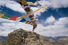 India, Ladakh, Leh, Prayer Flags Flowing In Wind