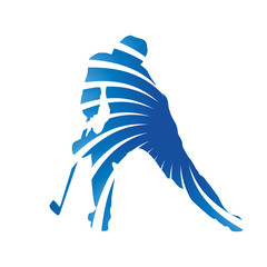 Poster - abstract blue hockey player silhouette