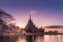 Sanctuary Of Truth, Wooden Temple Construction At Sunset In Thai