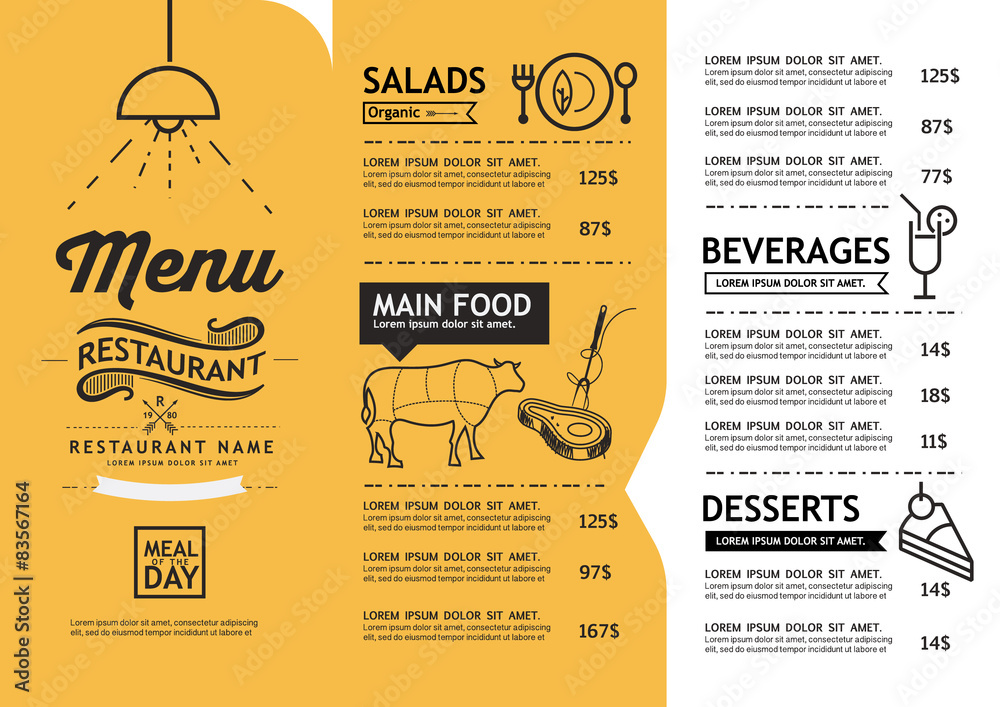 hipster and vintage art restaurant menu design template. - obrazy, fototapety, plakaty 