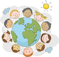 The world's children in a circle in the world