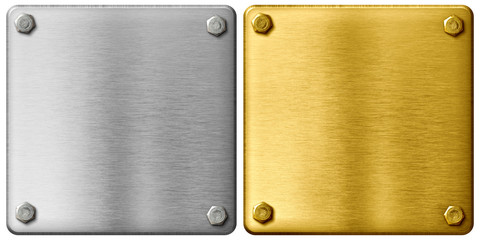silver and gold metal plates with clipping path included